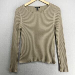 EILEEN FISHER Sweater XS Organic Cotton Tencel Ribbed Rolled Round Neck Beige